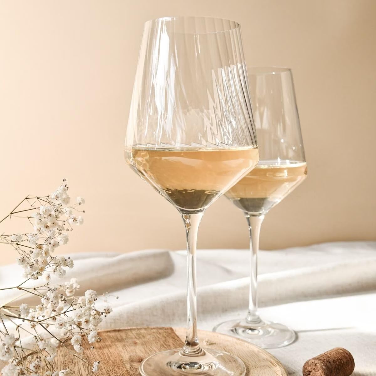 KROSNO Kieliszki do Białego Wina Avant-Garde LUMI, Zestaw 6 x 450 ml | Szkło Kryształowe Bezołowiowe, zdobienie optyczne, do chardonnay, win musujących i koktajli, zmywarka