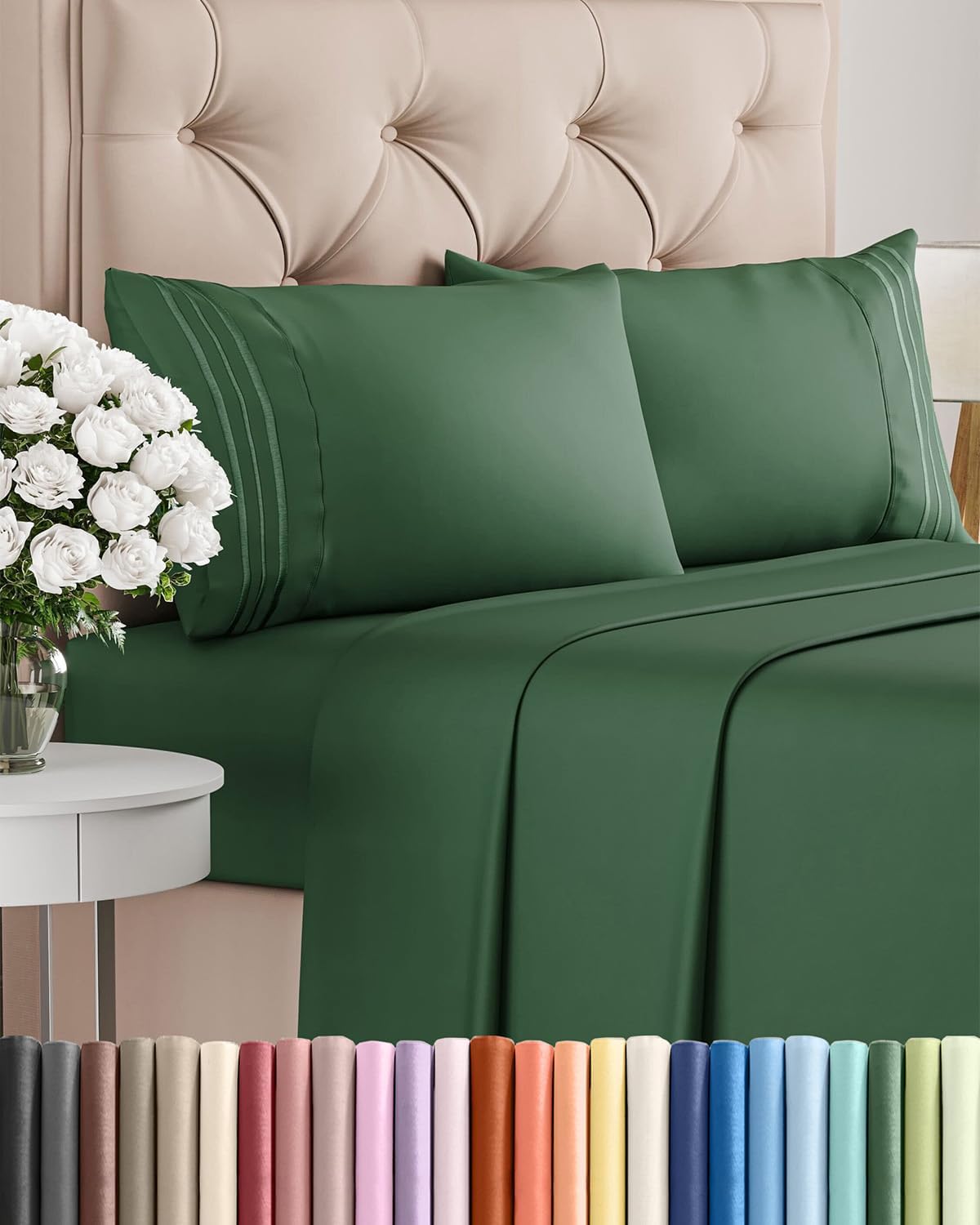 King Size Sheet Set - 4 Piece Set - Hotel Luxury Bed Sheets - Extra Soft - Deep Pockets - Easy Fit - Breathable & Cooling - Wrinkle Free - Comfy – Emerald Green Bed Sheets - Kings Sheets – 4 PC