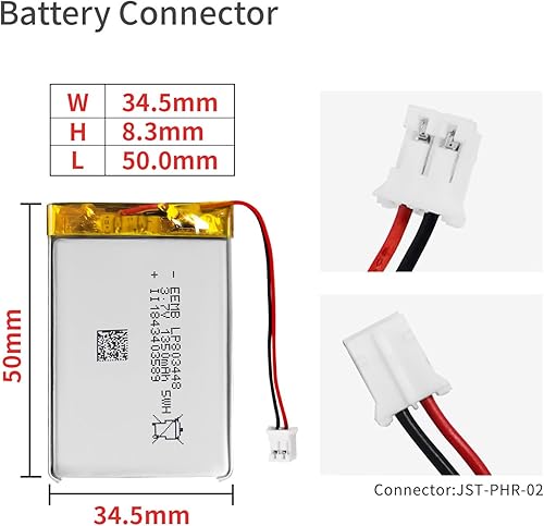 Miniatura 2 de EEMB 3.7V Lipo Batería 1350mAh 803448 Batería de iones de polímero de litio Batería recargable de polímero de iones de litio con conector JST