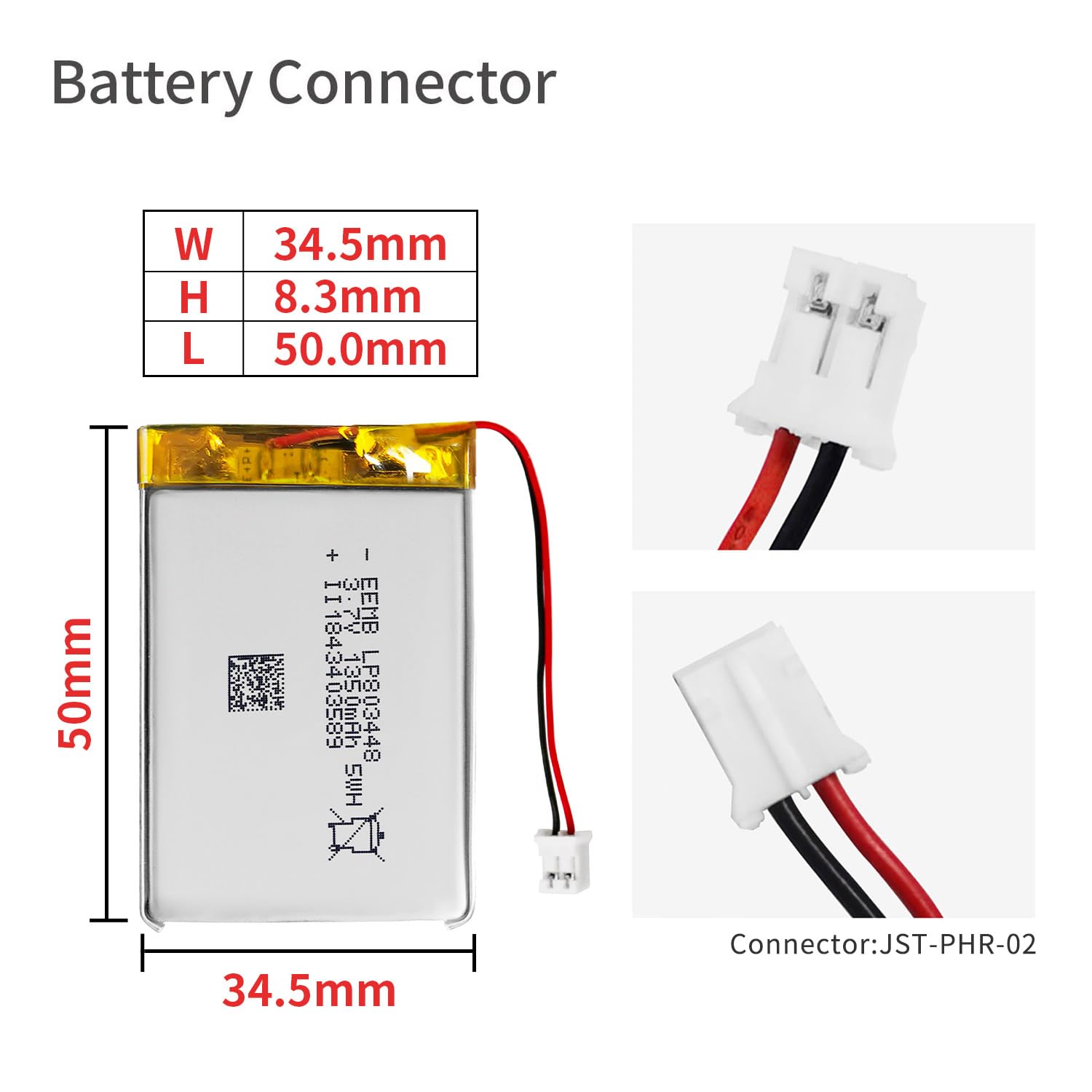 EEMB 3.7V Lipo Battery 1350mAh 803448 Lithium Polymer ion Battery