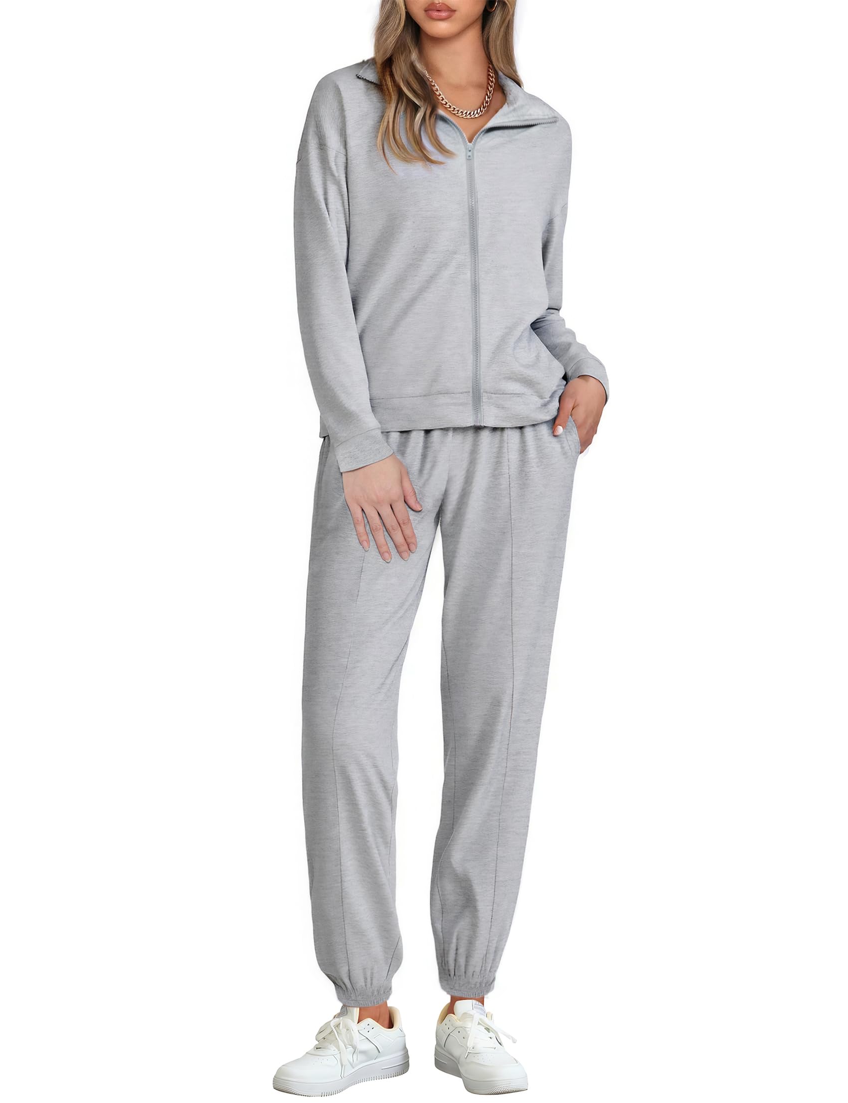 Terecey Tuta Donna Invernale Elegante e Sportiva con Colletto Alto Abbigliamento Fitness Casa con Cerniera Frontale