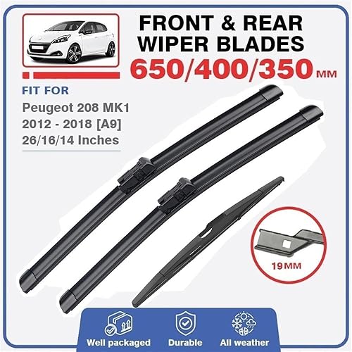 Miniatura 2 de Juego de limpiaparabrisas delantero y trasero, compatible con Peugeot 208 MK1 A9 2012-2018, parabrisas de 26 pulgadas, 16 pulgadas, 14 pulgadas,