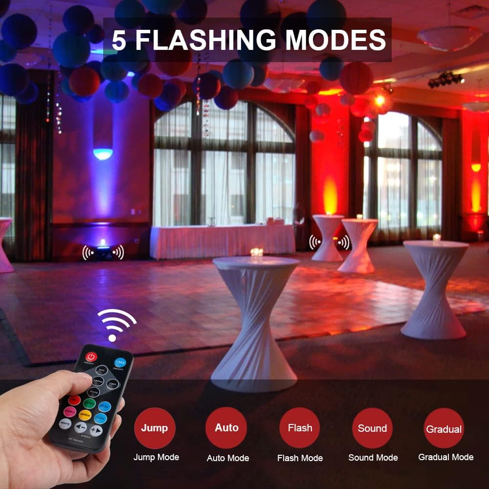 Focos LED 36W Foco RGB Luz Colorida con Control DMX y Mando, Luces de Fiesta, Discoteca, Conciertos y Celebraciones - 4 Piezas