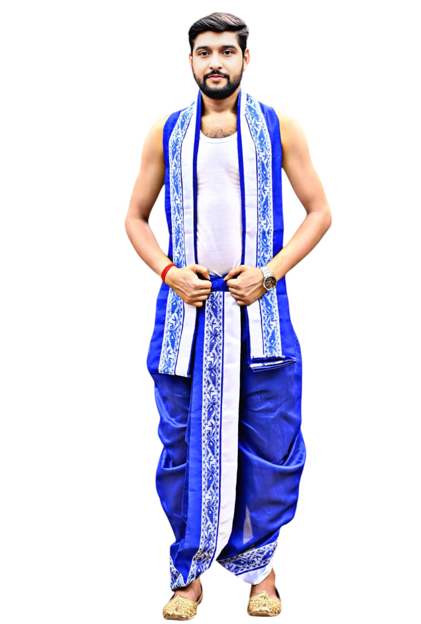Men's Ethnic | Traditional Ready to wear (Pant System) Readymade Panchakacham Dhoti With Angavastram(Towel) Set, Tassar Silk, Free Size (GC002)-image-41