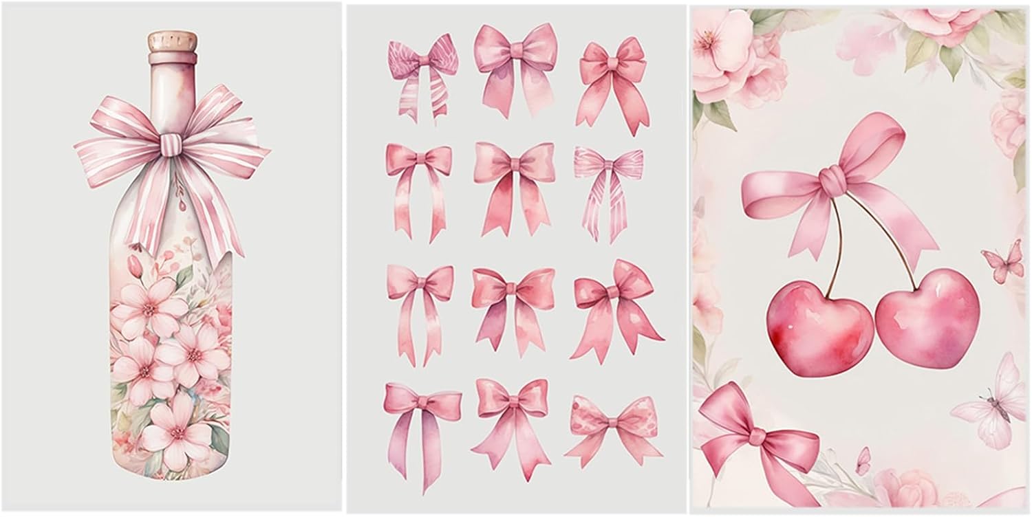 GAWQXEYD 3 Sets Watercolor Bow Cherry Canvas Painting