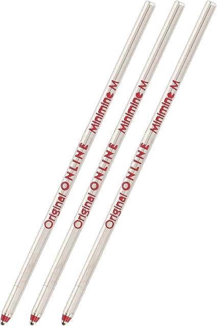 Online Ballpoint refill standard D1, 3 pieces, ink colour red, medium point, replaceable mini micro pen refill, documentary proof, for multi-colour-pens, water proof, width M, 40013/3