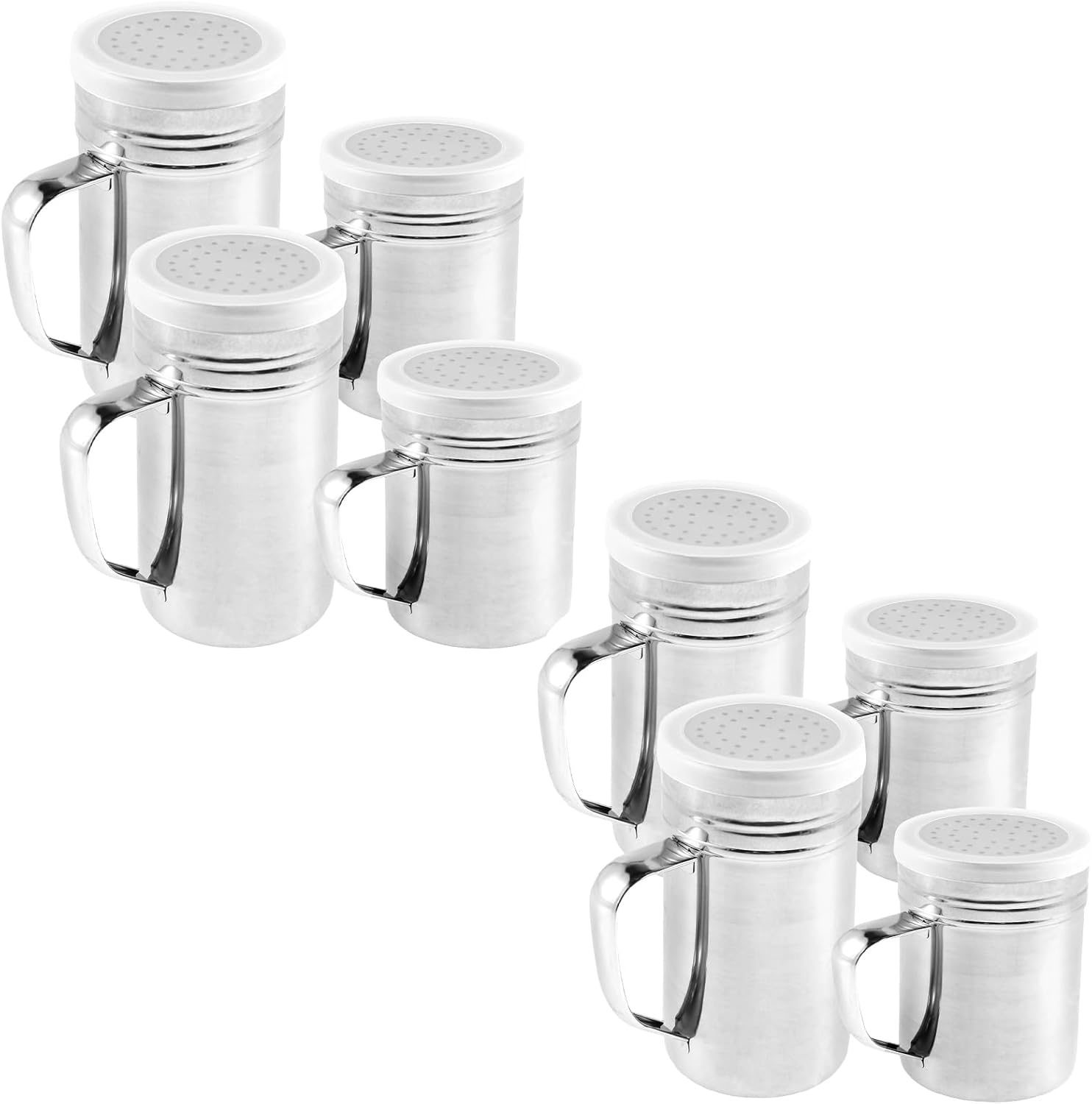 8Pcs Seasoning Jar with Handle, Stainless Steel Seasoning Bottle Sprinkler Cylinder for Salt Sugar Pepper
