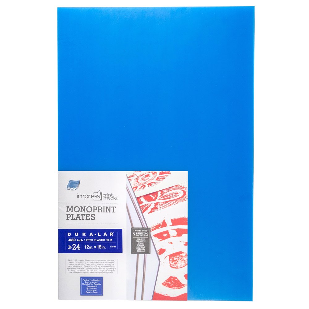 Grafix Impress Print Media 12 x 18”, Pack of 24 – Transparent, Lightweight, Non-porous .030” Dura-Lar Monoprinting Surface, Economical Alternative to Metal or Glass Plates, 12" x 18", Clear, 24 Count