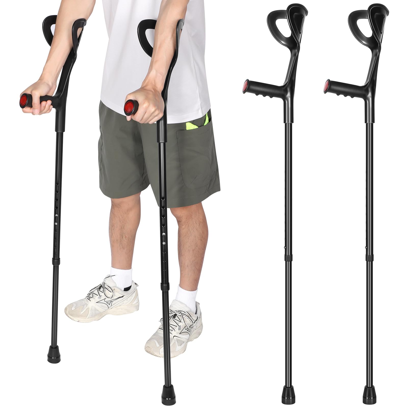 2 Pcs Forearm Crutches for Adults Open Cuff Adjustable Adult Crutches Aluminum Forearm Cane with Non Skid Rubber Tips