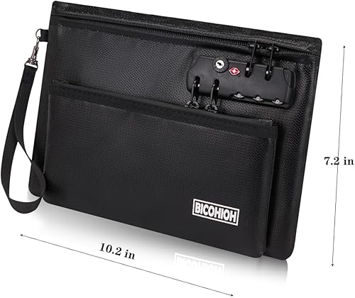 Miniatura 4 de Bolsa de dinero ignífuga con cerradura, bolsa de dinero para efectivo, bolsa de almacenamiento valiosa, caja fuerte ignífuga con cremallera (negra,