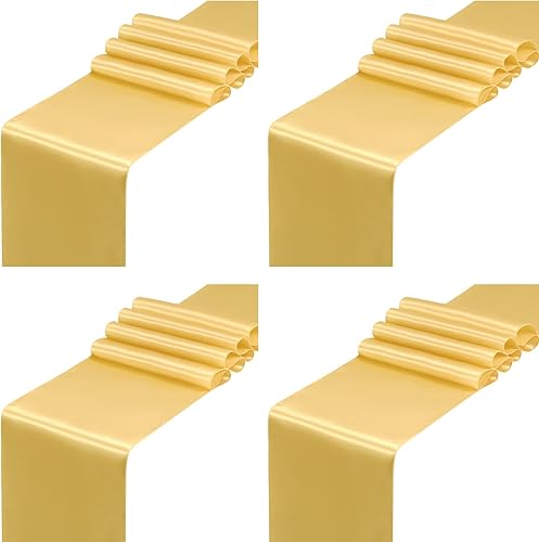 Miniatura 12 de SiinvdaBZX - Juego de 4 caminos de mesa de satén azul real de 12 x 108 pulgadas de largo, camino de mesa de satén brillante y suave para decoración