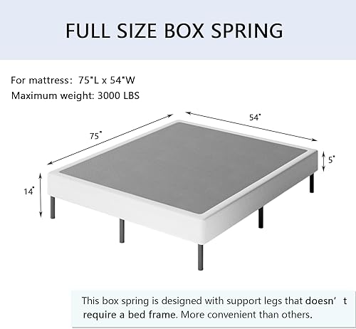 Miniatura 3 de Somier de tamaño matrimonial de 5 pulgadas con soporte de patas de metal de 9 pulgadas, funda de cama de tela fácil de limpiar incluida, base de
