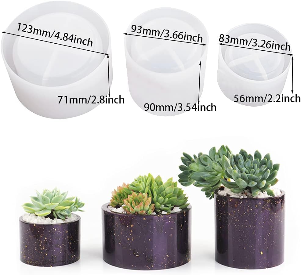 3Pcs Flower Pot Resin Mold, Large Round Vase Silicone Molds, Concrete Planter Pot Mould for Succulent Potted, Roud Bowl Epoxy Mold ​for Pen Holder Trinkets Organizer