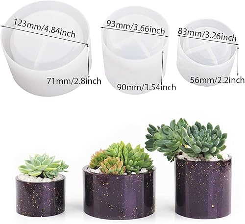 Miniatura 5 de FineInno 3 moldes de resina para macetas, moldes de silicona para jarrón redondo grande, molde de maceta de hormigón para macetas suculentas, molde