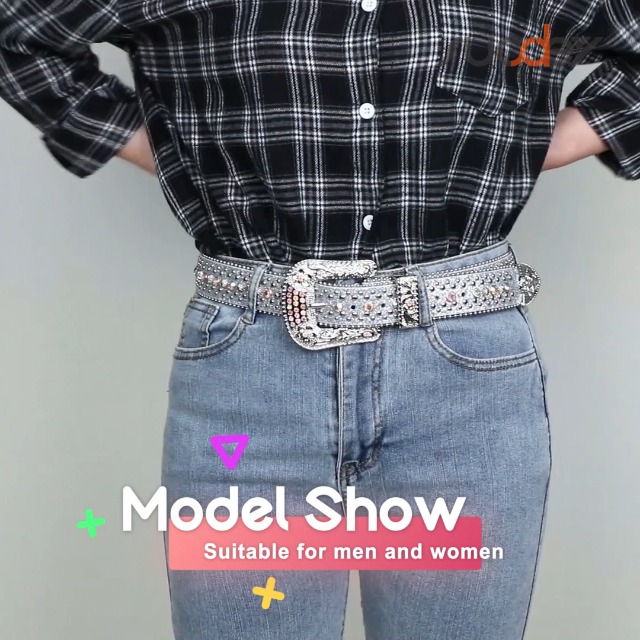 SUOSDEY Men Women Rhinestone Belt Western Cowboy Cowgirl  display picture 2