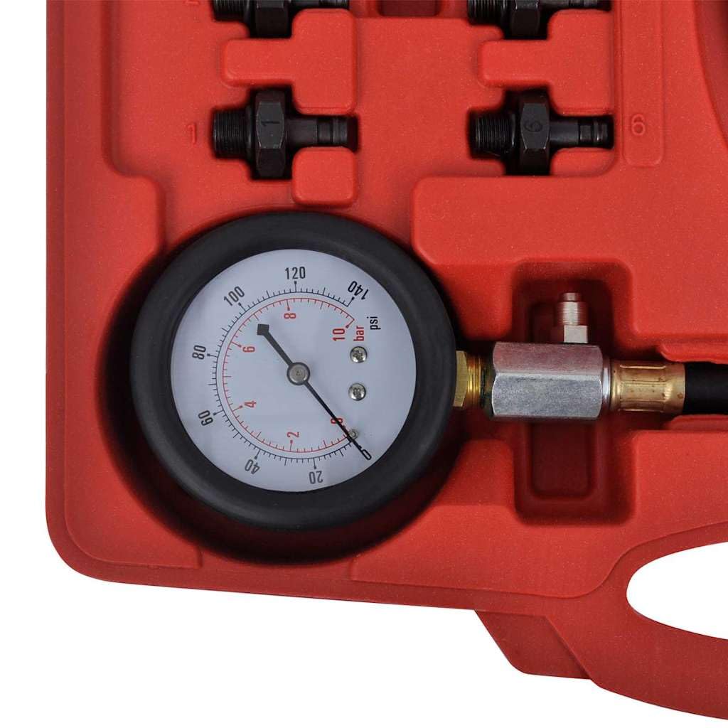 Kit de prueba de presión de aceite y motor con manómetro de doble escala de 80 mm, manguera de 1200 mm, 10 adaptadores, acoplamiento rápido y maletín de transporte para coche, moto, taller
