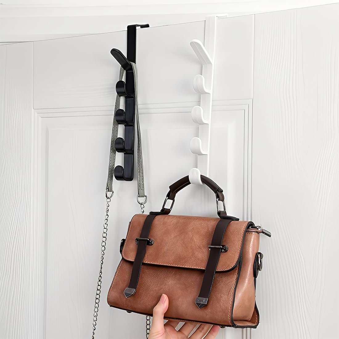 4 Pezzi Ganci Per Porta, Appendi Abiti Da Porta Senza Fori, Crogioni Per Abiti A Sospensione Per Porte, 5 Crogioni, Per Porte, Armadi, Creme, Bagni (Nero, Bianco, 4,5 * 26,5 cm)