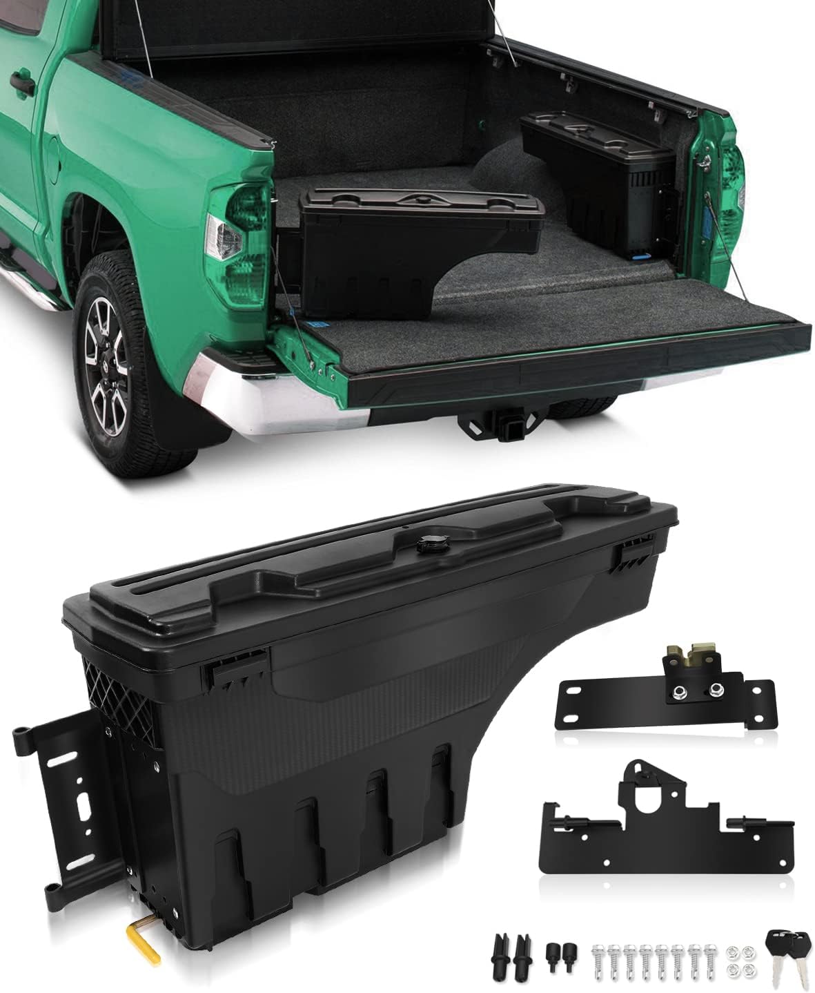 SCITOO Truck Bed Tool Box 180° Rotating Storage Tool Box Fit For Toyota Tacoma 2005-2022 Left Side Waterproof Black