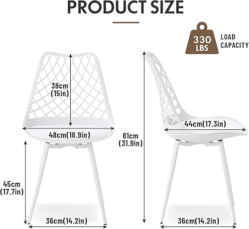 Miniatura 3 de Juego de 4 sillas de comedor modernas de plástico, sillas acolchadas de tulipán de mediados de siglo para cocina, sala de estar, diseño de malla,