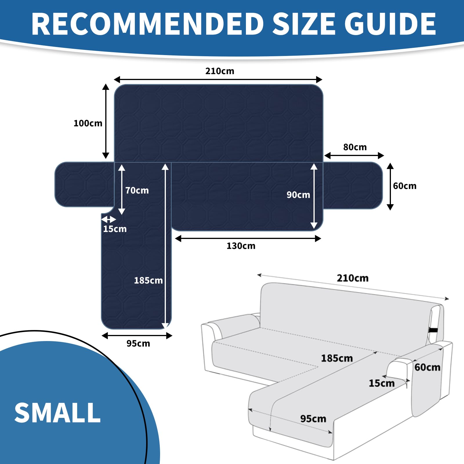 Ystyle Copridivano Impermeabile con Penisola 2 Posti (L 210 CM), Copridivano Angolare Destra/Sinistra Universale Reversibile, Copridivano Chaise longue Antigraffio Antimacchia, Blu Scuro