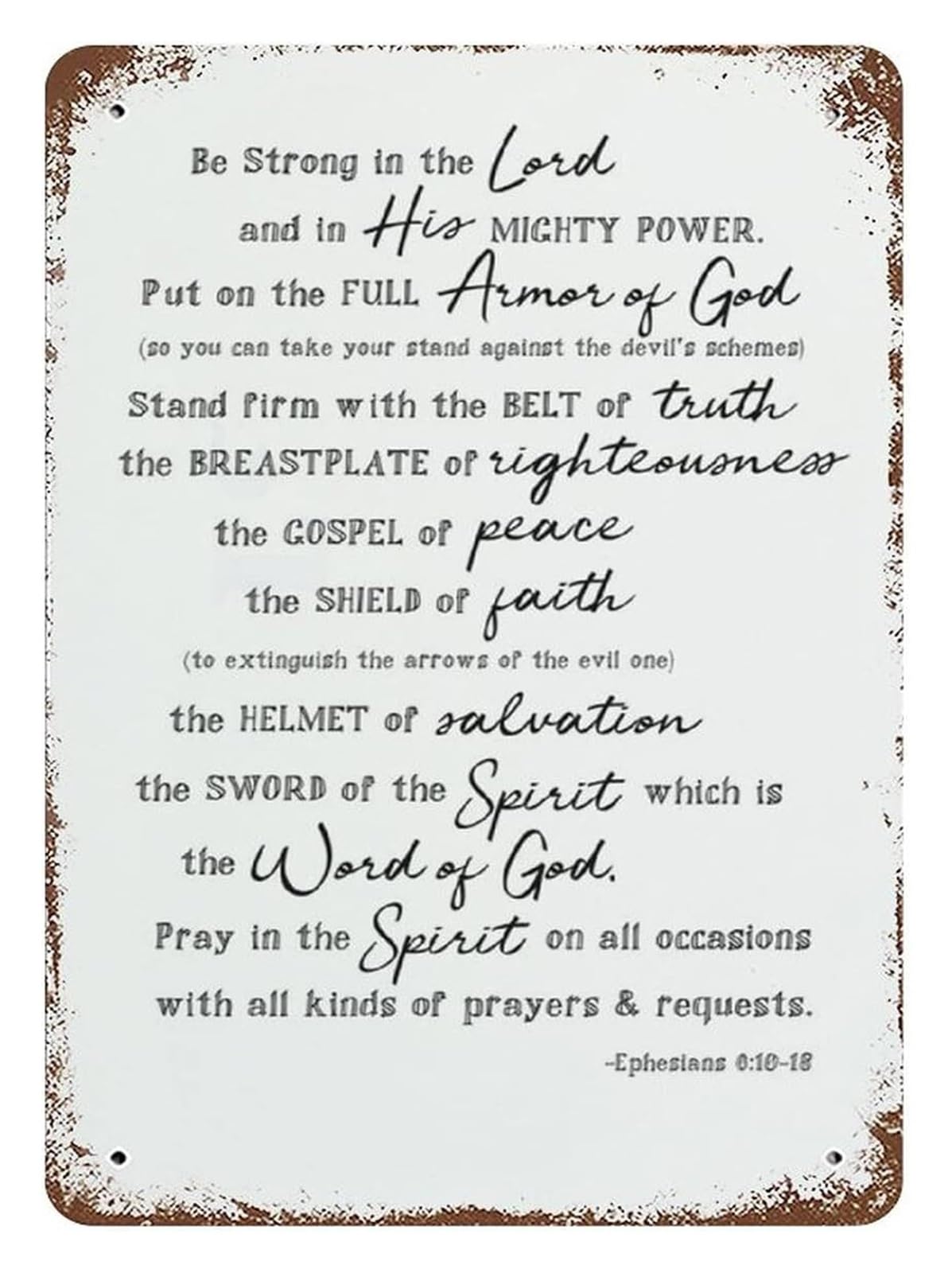 IDGTTLDF Biblical Inspiration Metal Tin Sign Vintage Spiritual Quote Strength and Faith Wall-Art for Home Study 8 X 12 inch