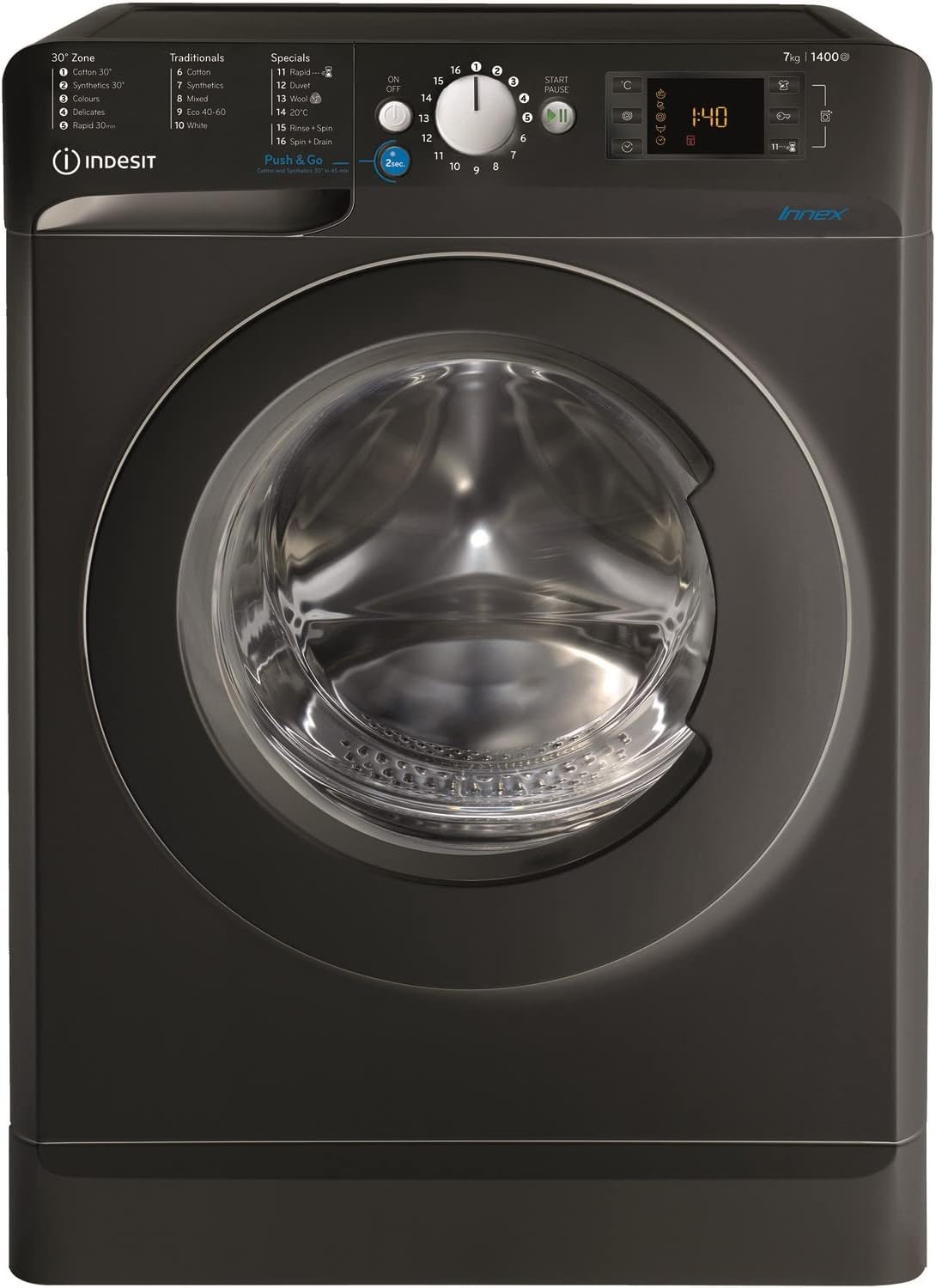 Indesit Freestanding BWE71452KUKN 7kg 1400RPM Washing Machine - Black [Energy Class E]