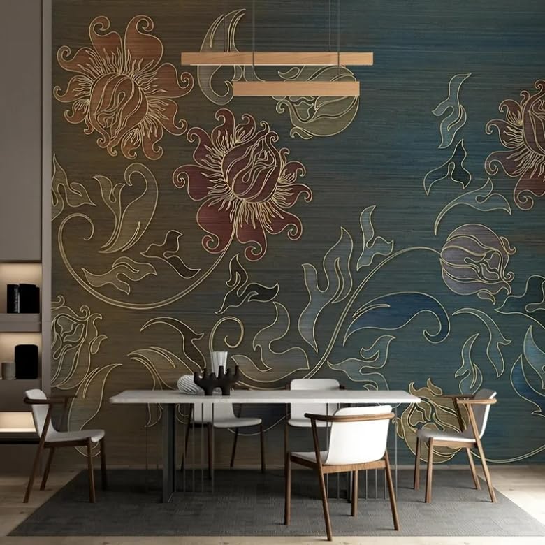 Papier peint 3D style europeen pour agrandir piece herbe fleur sculpture mural