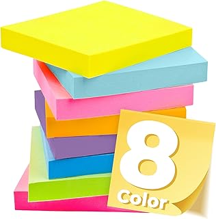 Sticky Notes 3x3 Inches, Bright Colors Self-Stick Pads, Easy to Post for Home, Office, Notebook,100 Sheets/pad (8 Pack)