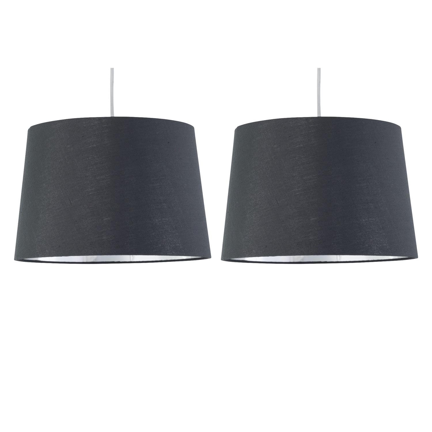 Firstchoicelighting Grey Set Of 2 Fabric With Silver Inner Easy Fit Light Shades/Lampshades For Ceiling Light Or Table Lamps, 28Cm Diameter