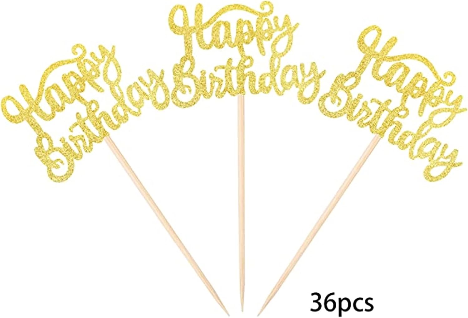 SYKYCTCY 36 Pack Happy Birthday Cupcake Toppers Glitter Celebrating Cupcake Picks Baby Shower Kids Anniversary Party Cake Decorations Supplies Gold - Image 4