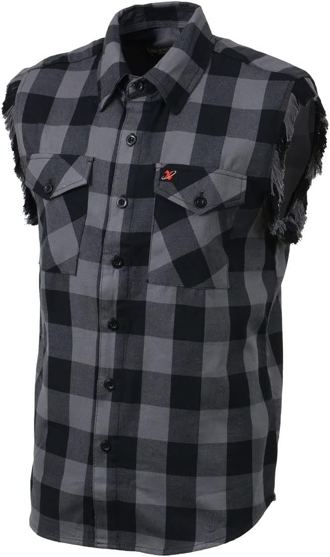 Milwaukee Leather MNG11689 Men’s Classic Black and Grey Button-Down Flannel Cut Off Frayed Sleeveless Casual Shirt - Image 8