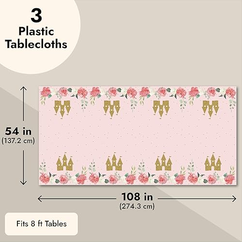 Miniatura 3 de BLUE PANDA Paquete de 3 manteles de princesa para decoraciones de fiesta de cumpleaños de princesa, mantel de plástico (54 x 108 pulgadas)