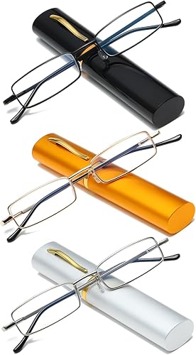 3 pares de mini anteojos de lectura de metal delgados de tamaño de bolsillo, compactos, ligeros, portátiles tu elegante compañero de viaje para