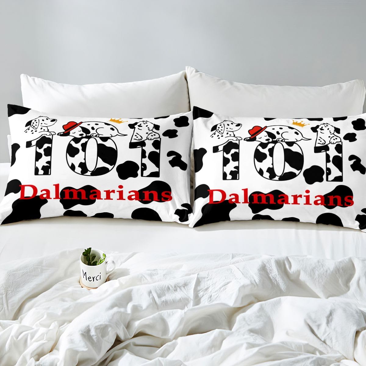 Juego de Funda de edredón para niños, diseño de Animales dálmatas, tamaño Individual, Color Negro, Blanco, para Mascotas, Patas de Perro, Reversible, Adorable