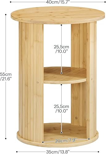 Miniatura 3 de HOOBRO Mesa auxiliar redonda pequeña, mesa auxiliar redonda de bambú de 3 niveles, mesita de noche para sofá, mesita de noche de estilo bohemio,