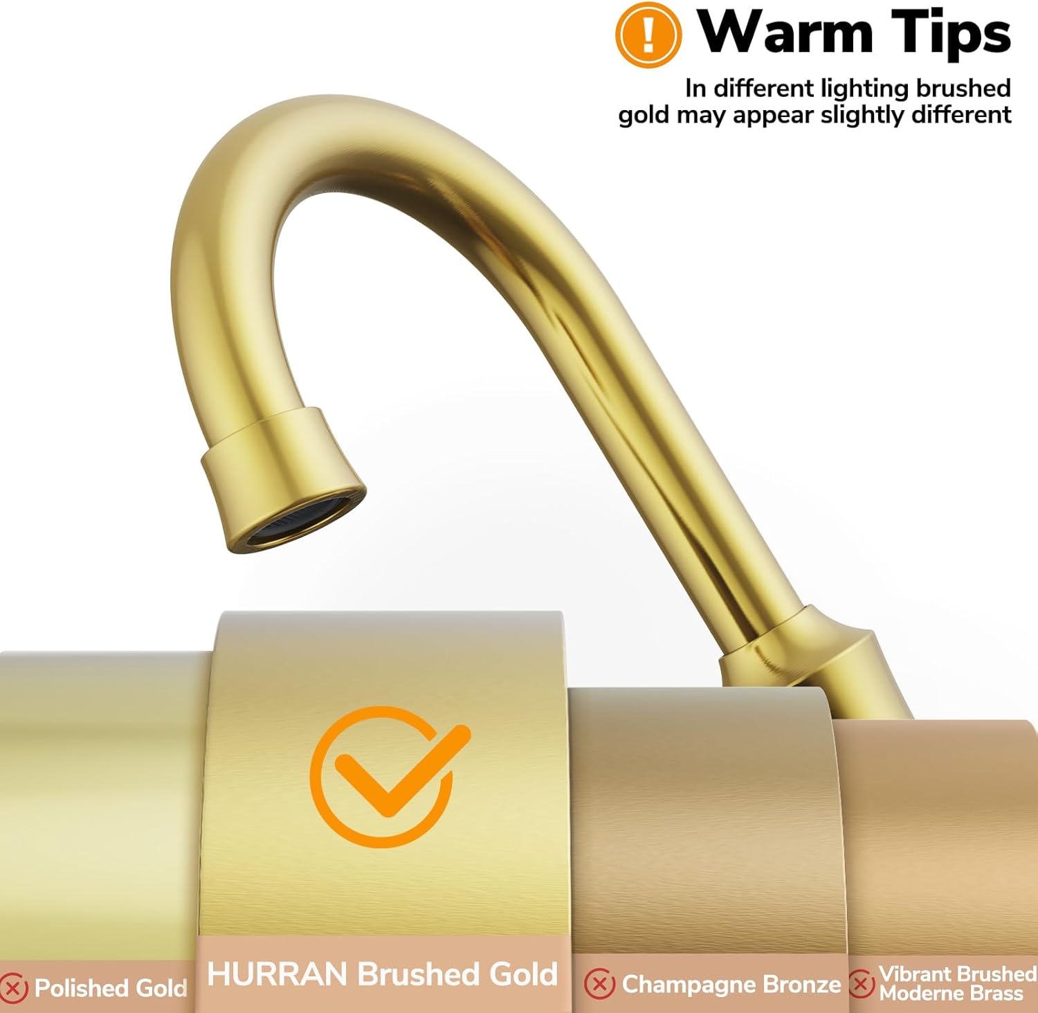 Hurran Bathroom Faucet 3 Hole, 8 Inch Widespread Bathroom Faucets with Pop-up Drain and Supply Line, Bathroom Sink Faucet for Sink, Vanity, RV, Brushed Gold - Image 2