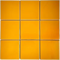 DYARI 4x4 Yellow Ochre High Gloss Ceramic Wall Tiles - Solid Color Square Tiles for Kitchen Backsplash, Bathroom & Shower (9 Tiles, 1 Sq Ft)
