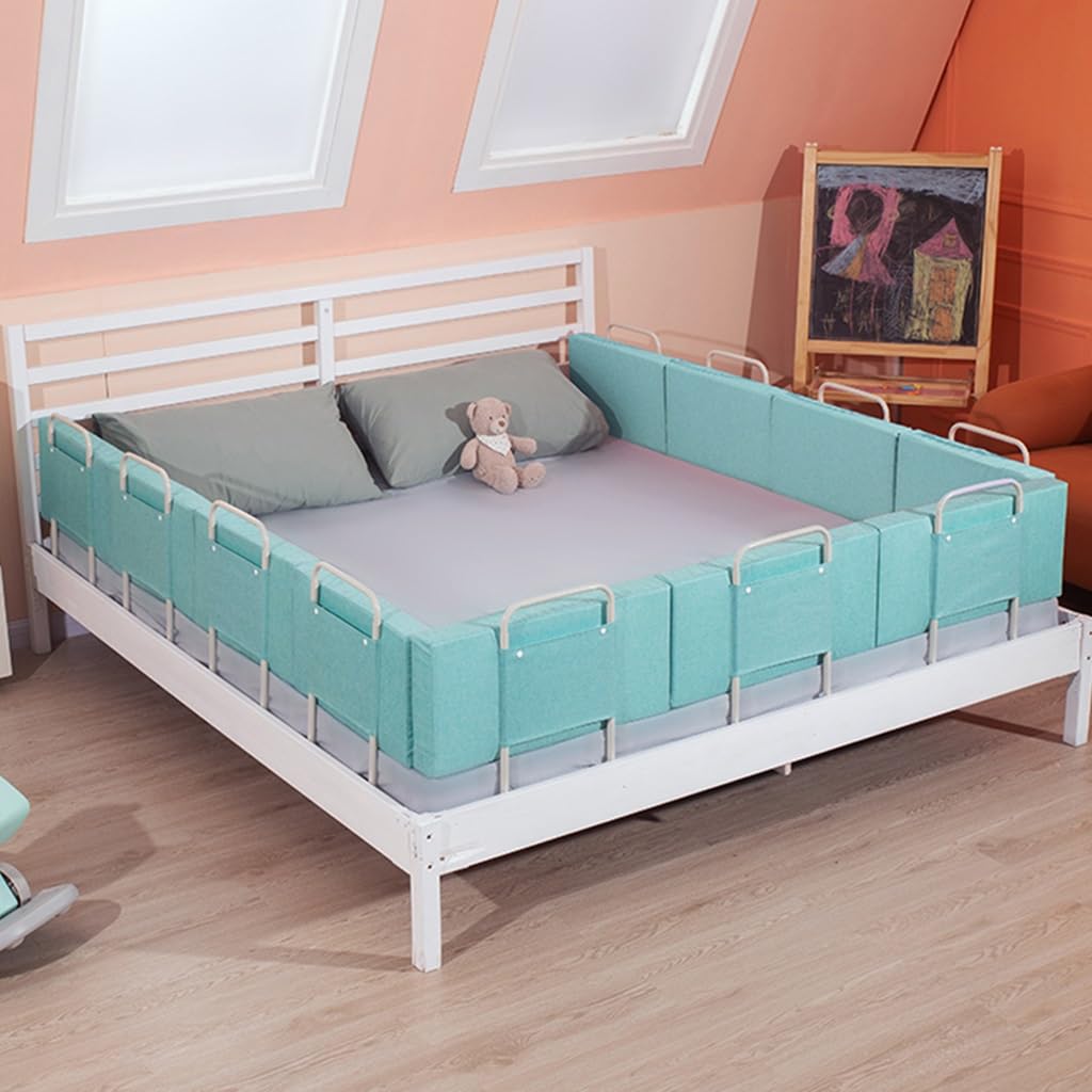 Kinderbettgitter Bettschutzgitter für Kinder Rausfallschutz Bett Bettgitter 5-Loch Höhenverstellbar für Einzelbett, Doppelbett, Kinderbett, Elternbetten(Color:Green,Size:150cm(50cmx3))
