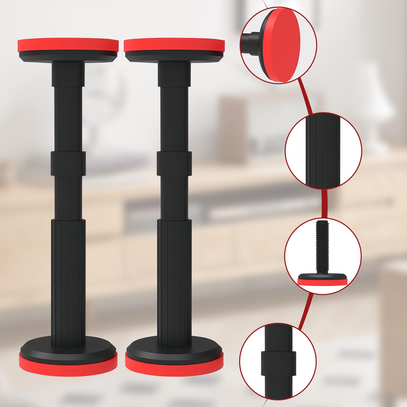 2 aste telescopiche da 18 a 45 cm, sistema di supporto regolabile, supporta fino a 400 kg, staffe telescopiche, per armadi, divani, pensili, mobili da bagno