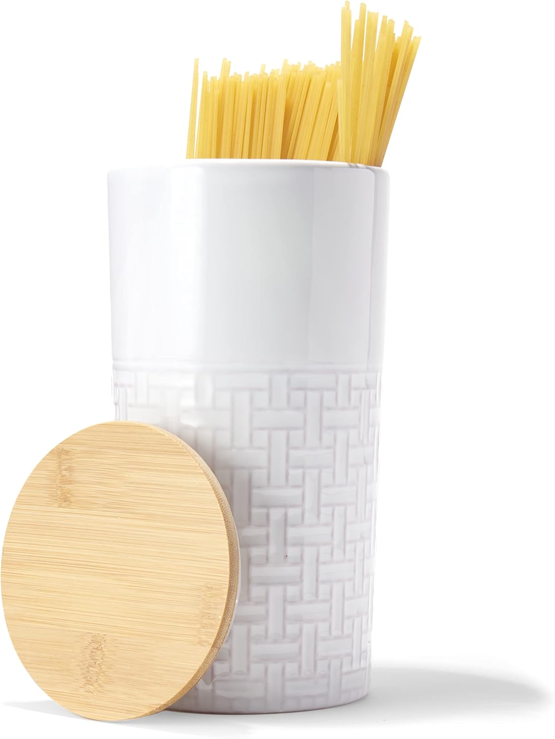 American Atelier Diamond Embossed Canister Set, 4.3" x 4.3" x 8.25", White : Home & Kitchen