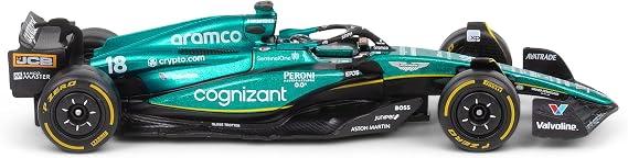 Bburago Formula 1 F1 Asto Martin AMR 23 Lance Stroll with Helmet (2023) - 1:43 Scale - In credibly Detailed Die-Cast Replica Collectible Race Car, Blue