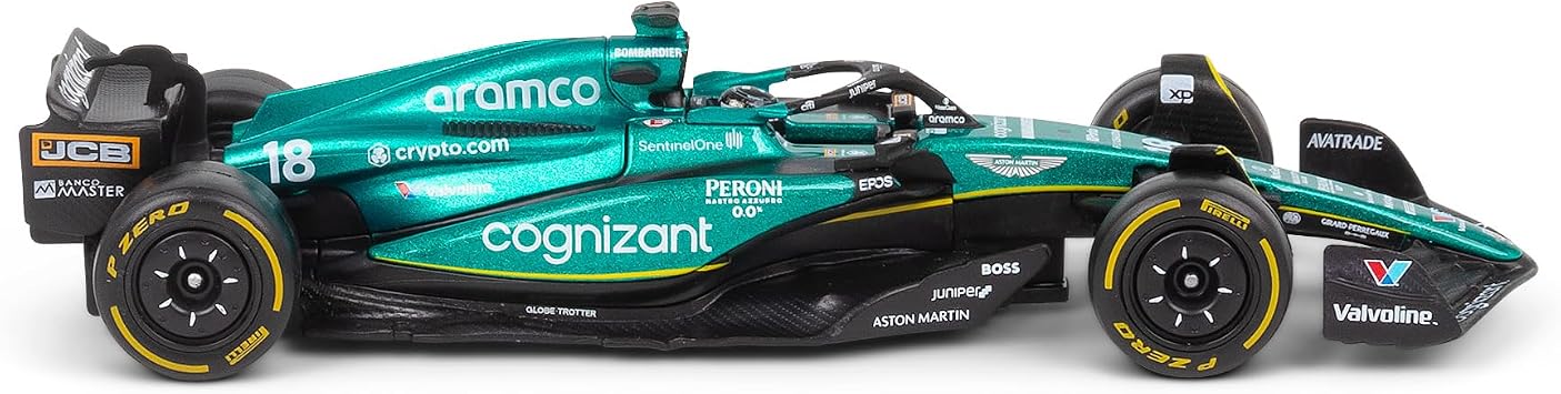 Bburago Formula 1 F1 Asto Martin AMR 23 Lance Stroll with Helmet (2023) - 1:43 Scale - In credibly Detailed Die-Cast Replica Collectible Race Car, Blue