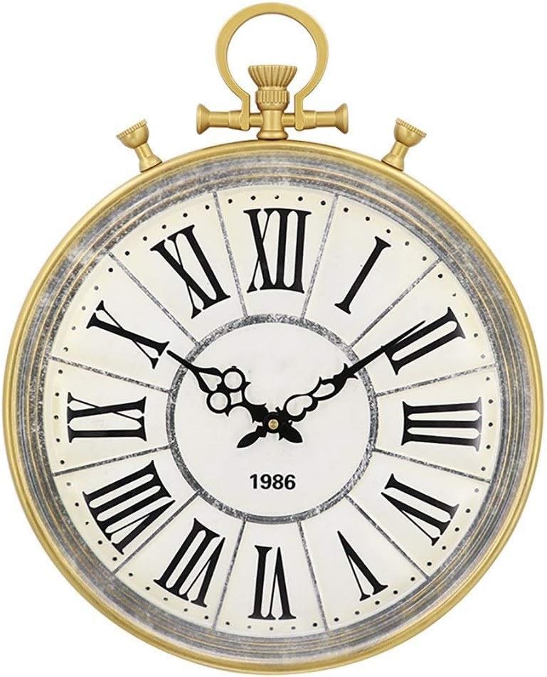 Horloge murale rétro ronde dorée en métal XJBTBA décor salon