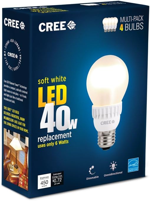 Cree 40W Equivalent Soft White (2700K) A19 LED Light Bulb (4-Pack)