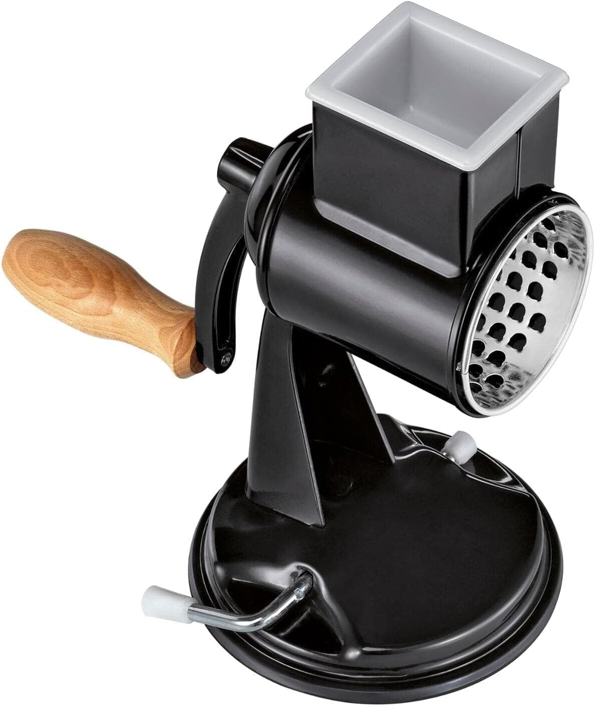 Zassenhaus Classic Drum Grater, Manual Kitchen Grater, Black Painted Metal, Beech Wood, Stainless Steel, Suction Base, 2 Grating Drums and Pestle, Vegetable Cutter, Cheese Grater and Slicer
