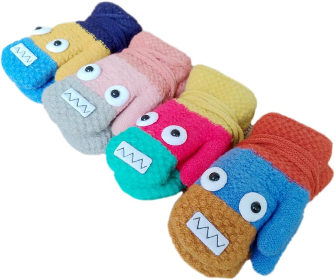 Didiseaon 4pairs Cartoon Full Finger Mittens for Boy Girl Warm Cozy and Fun Neck Hung Gloves for Boys and Girls for Winter Outdoor Activities and Daily Use
