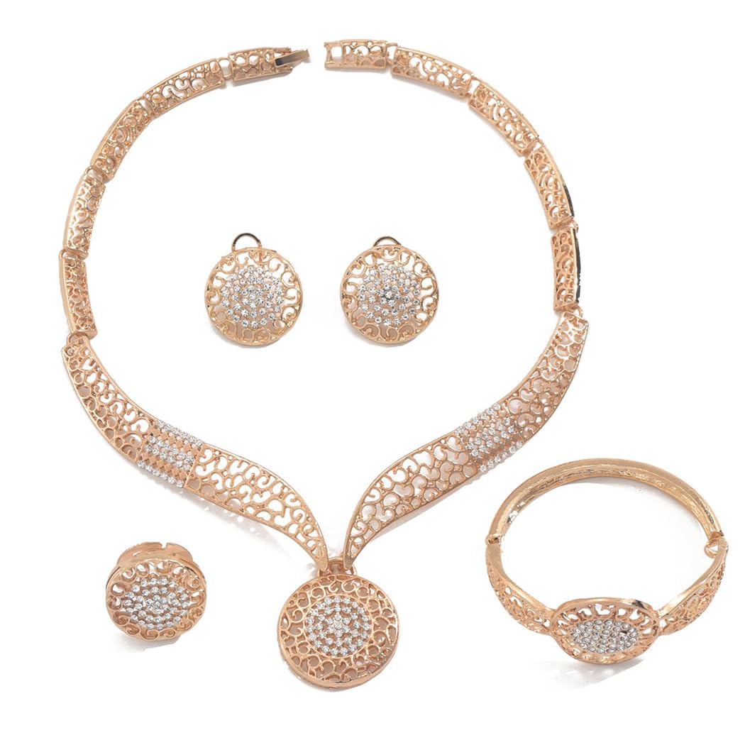 Bracelet Ring Earrings Combo Necklace Jewellery Set for Women Latest Stylish Design Fancy Crystal (16989s)