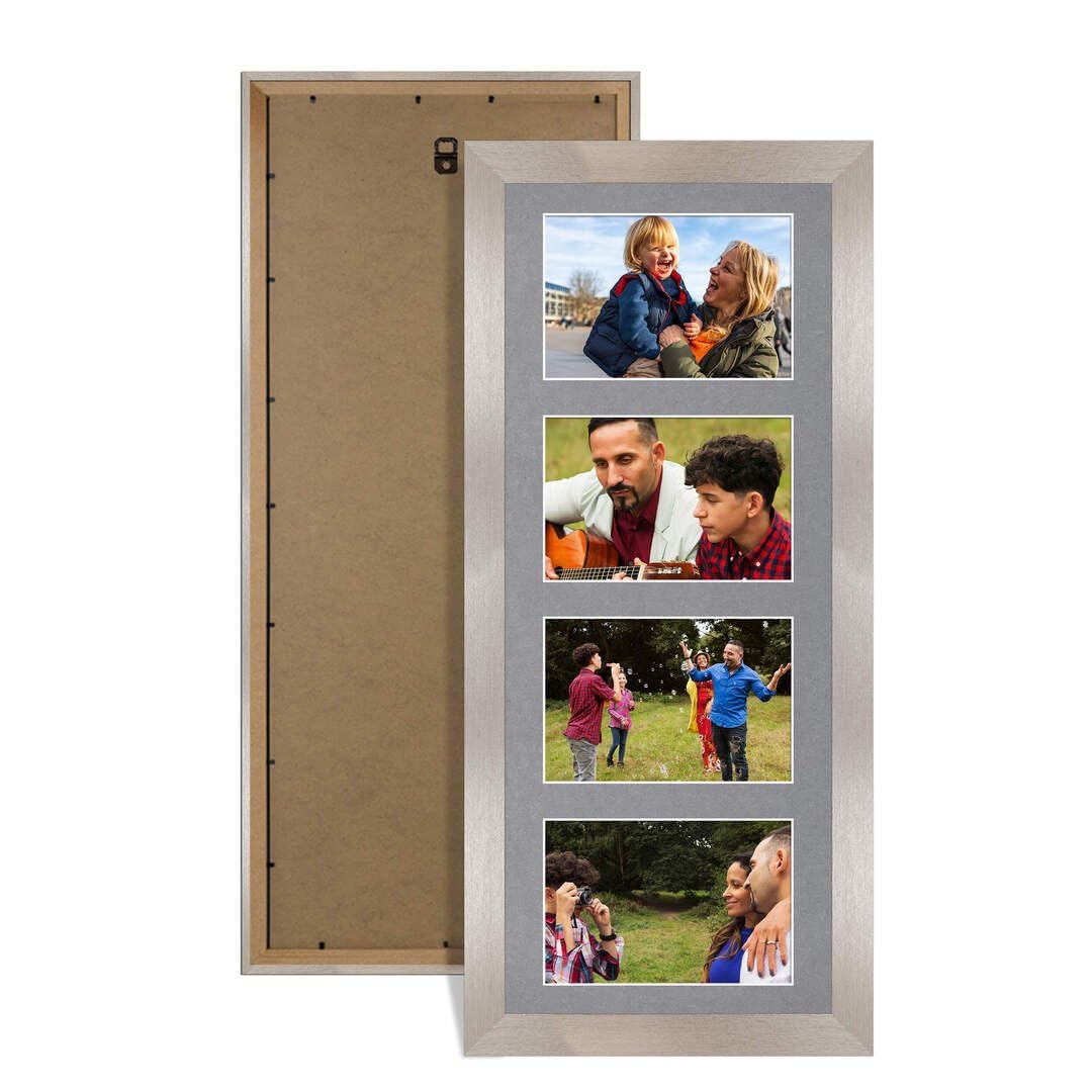 Procut Global 50X20CM Aluminum Photo Frames For Multiple Pictures with Mid Grey Mount-Modern Collage Frame with 4 Apertures (4x) 6X4-Engineered Wood with Shatterproof Perspex