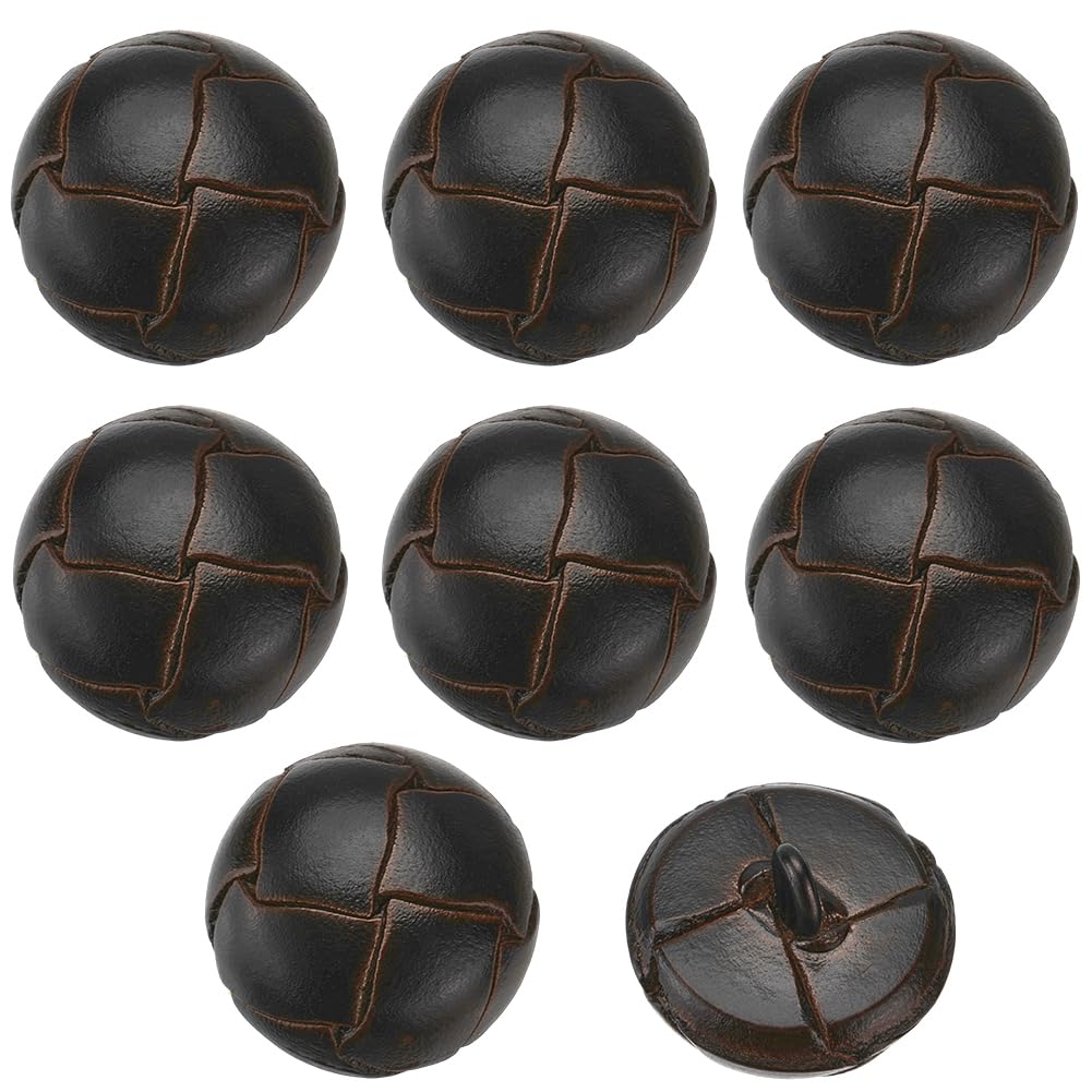CABODYALS 8Pcs 18mm Coconut Brown Leather Cover Shank Button Half Round With Alloy Finding And Resin Inside Vintage 1 Hole Buttons for Sewing Making Clothing Accessories Suits Coats Decor Diy Crafts