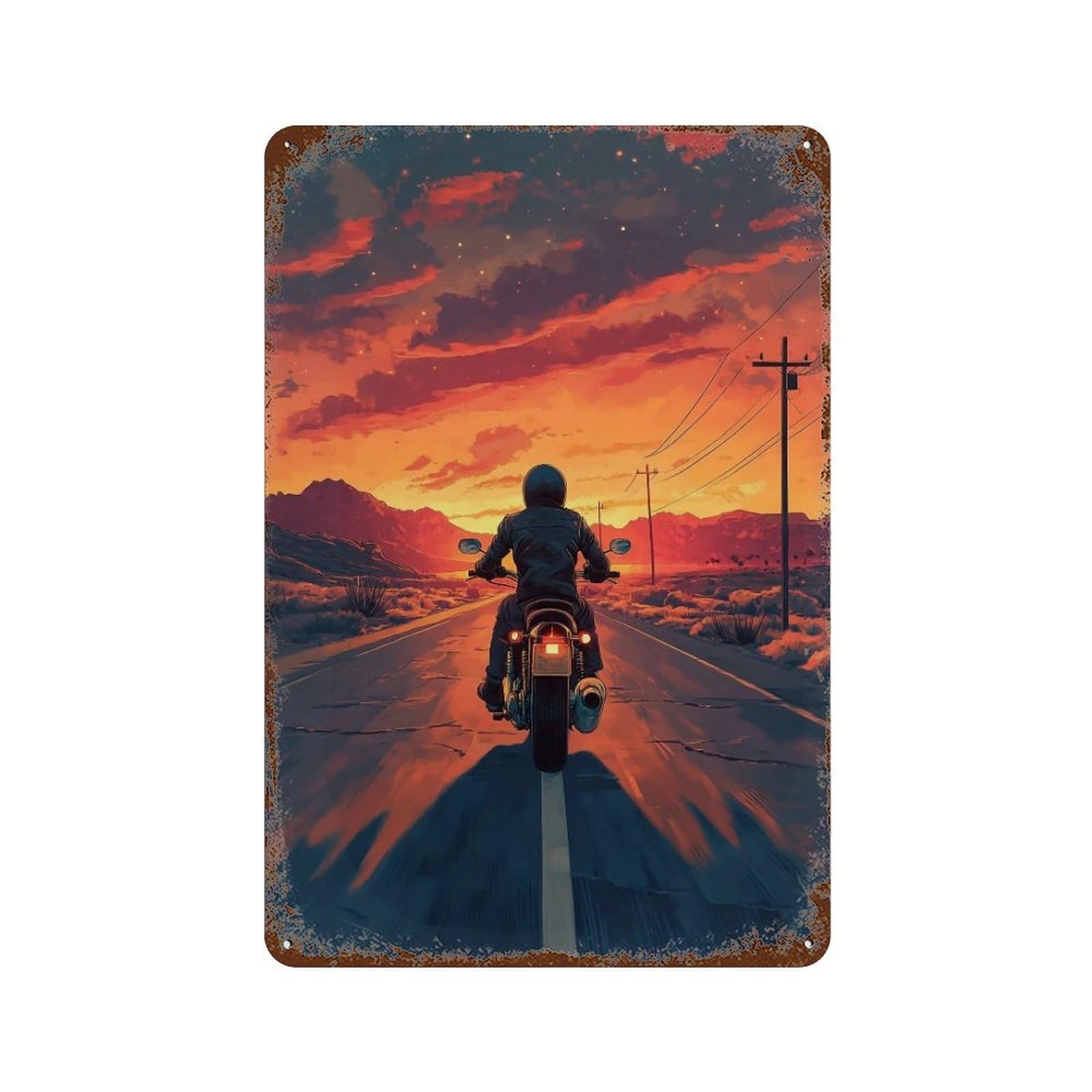 HDURYEYRYY Ride Into Burning Sunset 04 Wall Retro Iron Vintage Art Metal Tin Sign Poster Modern Home Cofffee Club Art Bar Shop Decor 30x20cm